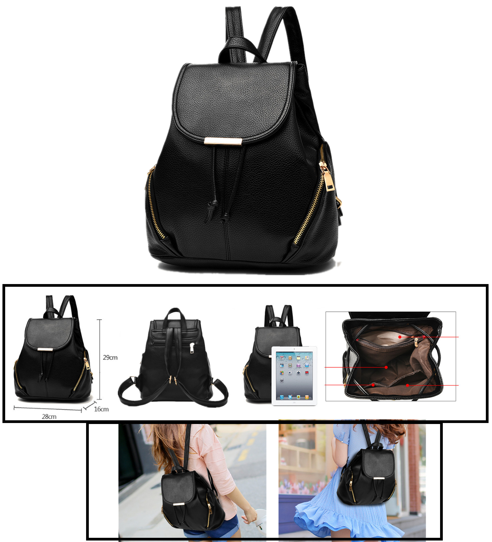 Hynbase Women Fashion Loverly Cute Tassel Leather Backpack Shoulder Bag