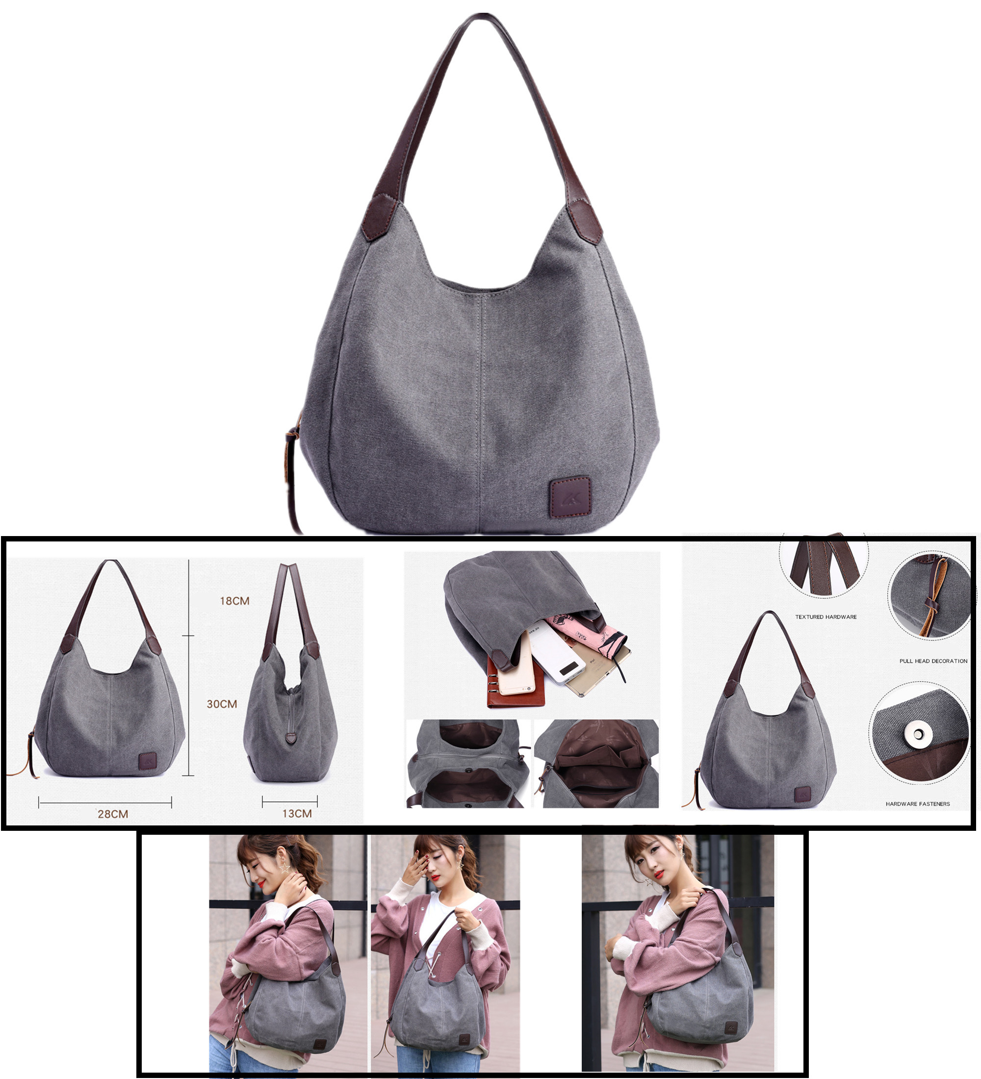 Hynbase Women Fashion Korean Canvas Cross Shoulder Tote Handbag Purse - Click Image to Close