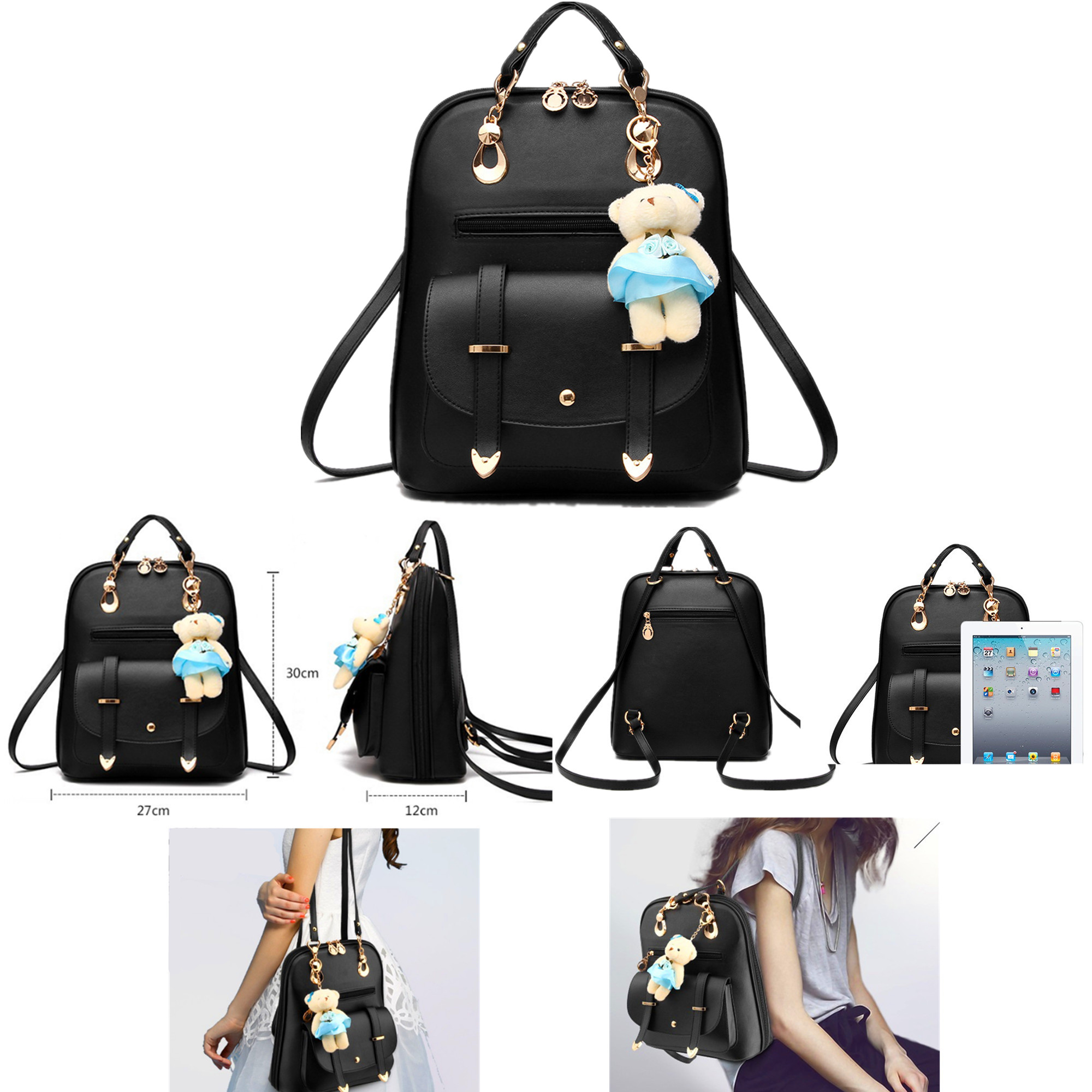 Hynbase Women's Summer Cute Korean PU Leather Bag Backpack Shoulder Bag